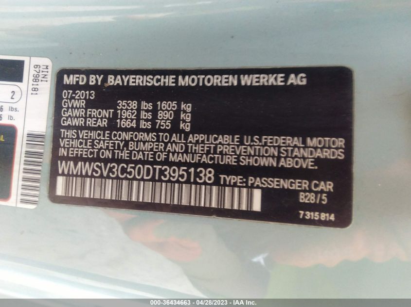 2013 MINI COOPER HARDTOP S - WMWSV3C50DT395138
