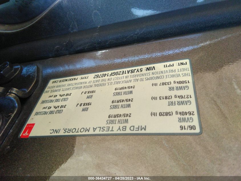 2016 TESLA MODEL S 90D/70D/75D/60D/85D - 5YJSA1E20GF140762