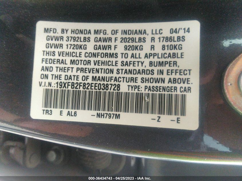 2014 HONDA CIVIC SEDAN EX - 19XFB2F82EE038728