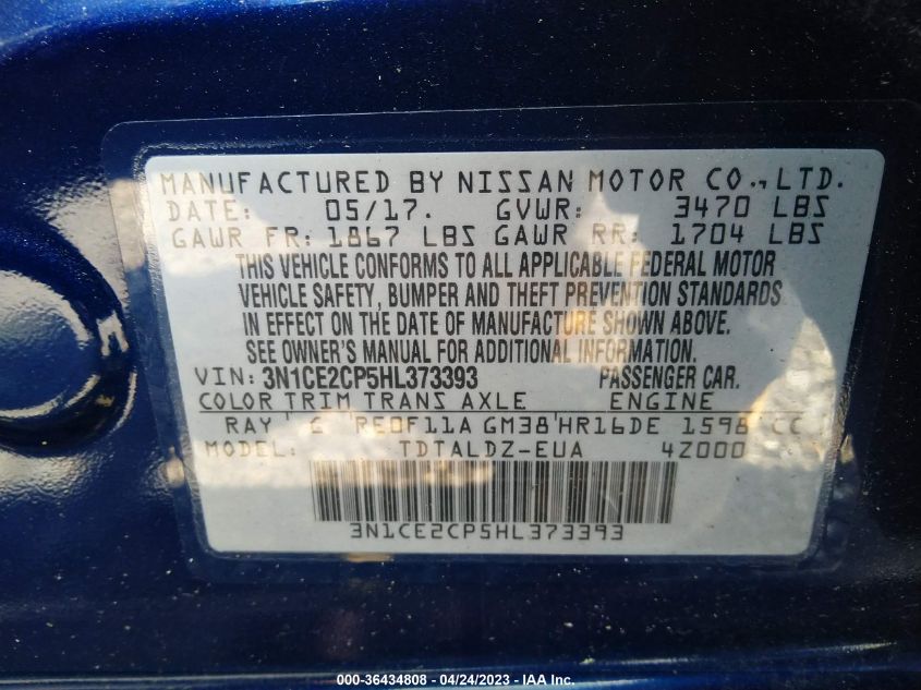 2017 NISSAN VERSA NOTE SV - 3N1CE2CP5HL373393