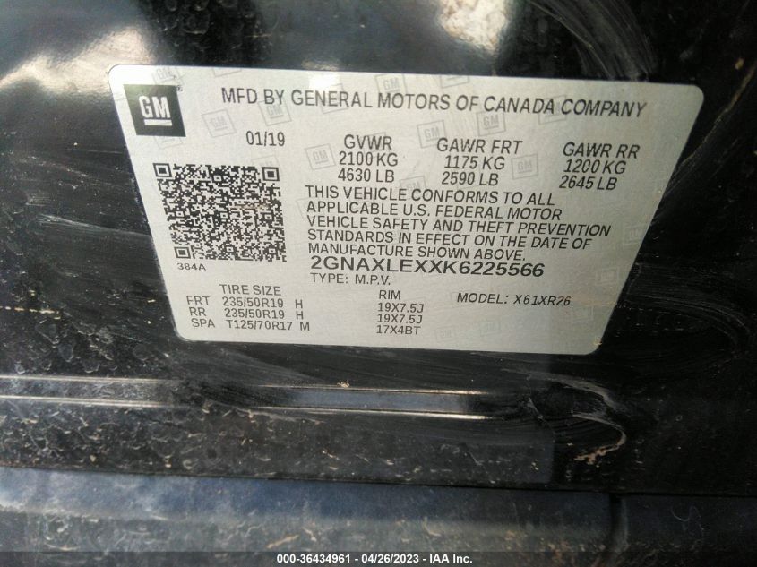 2019 CHEVROLET EQUINOX LT - 2GNAXLEXXK6225566