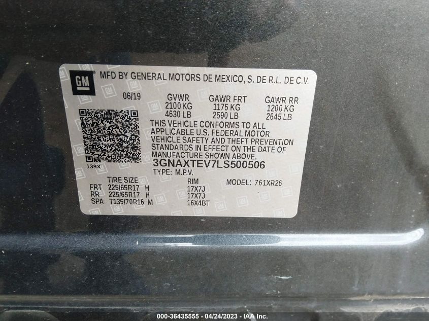 2020 CHEVROLET EQUINOX LT - 3GNAXTEV7LS500506