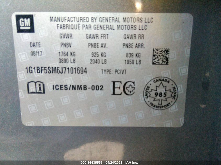 2018 CHEVROLET CRUZE PREMIER - 1G1BF5SM6J7101694