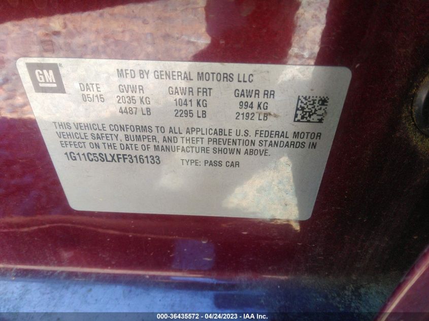 2015 CHEVROLET MALIBU LT - 1G11C5SLXFF316133
