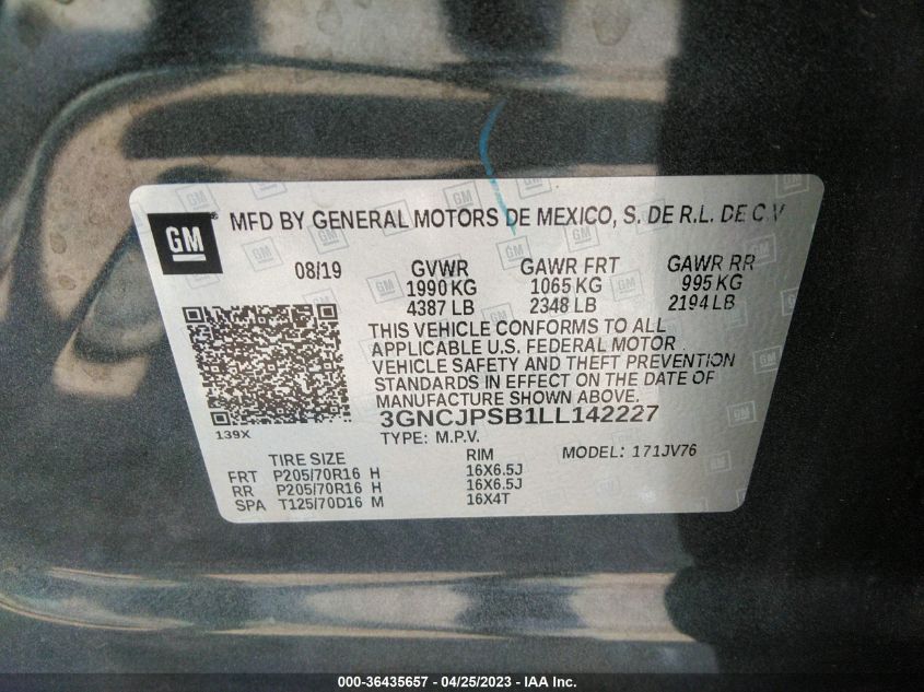 2020 CHEVROLET TRAX LT - 3GNCJPSB1LL142227