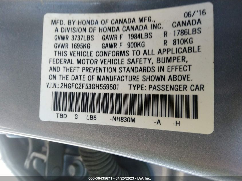 2016 HONDA CIVIC SEDAN LX - 2HGFC2F53GH559601