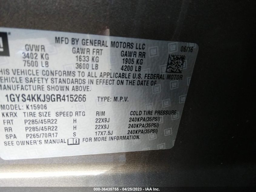 2016 CADILLAC ESCALADE ESV PLATINUM - 1GYS4KKJ9GR415266