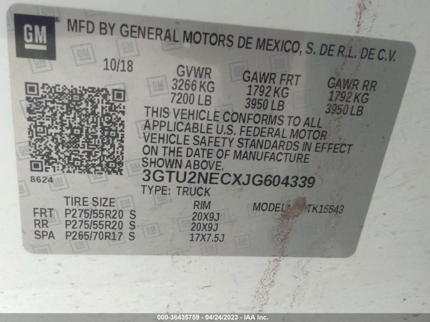 2018 GMC SIERRA 1500 SLT - 3GTU2NECXJG604339