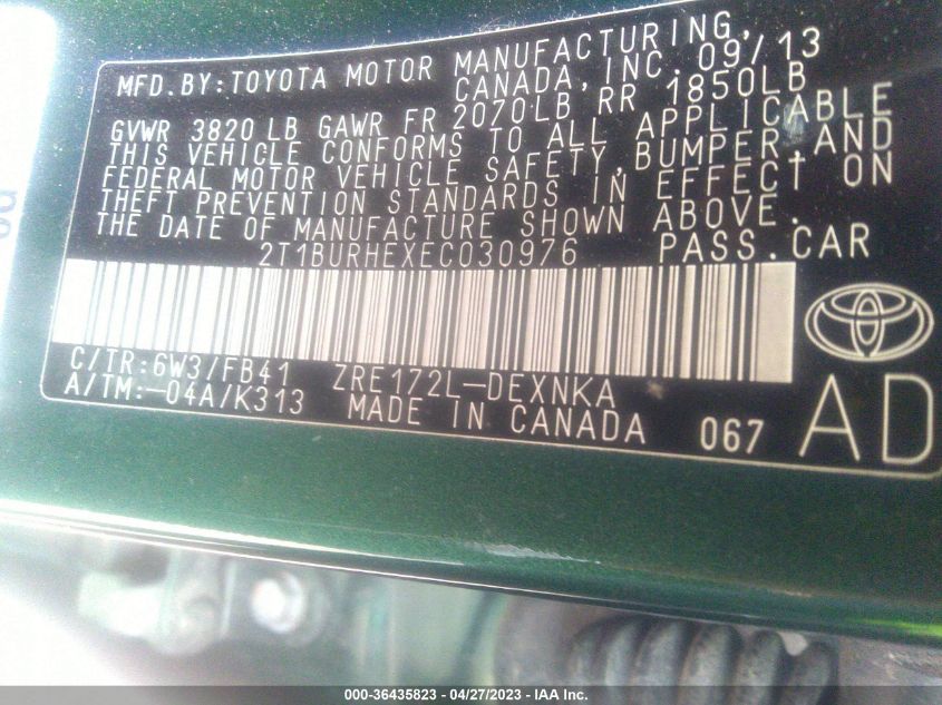 2014 TOYOTA COROLLA LE - 2T1BURHEXEC030976