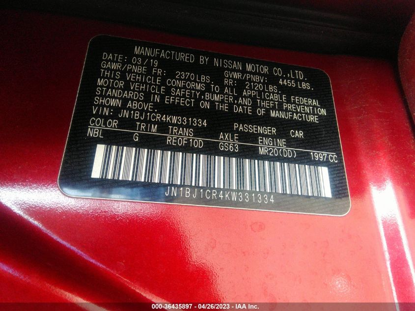 2019 NISSAN ROGUE SPORT SV - JN1BJ1CR4KW331334
