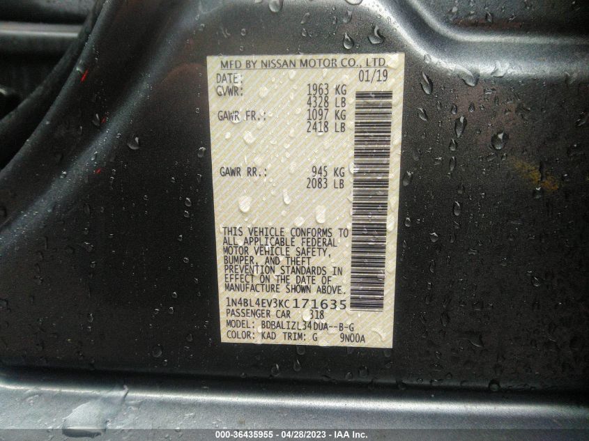 2019 NISSAN ALTIMA 2.5 SL - 1N4BL4EV3KC171635