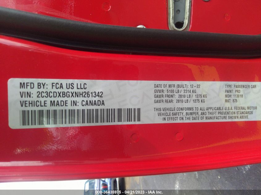 2022 DODGE CHARGER SXT - 2C3CDXBGXNH261342