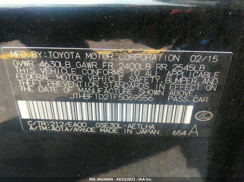 2015 LEXUS IS 250 - JTHBF1D21F5069556