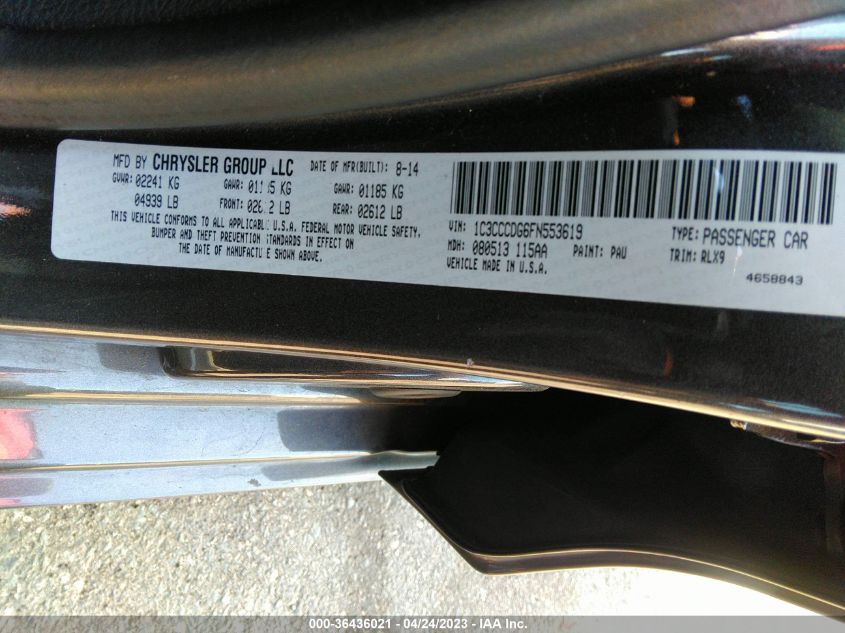 2015 CHRYSLER 200 S - 1C3CCCDG6FN553619