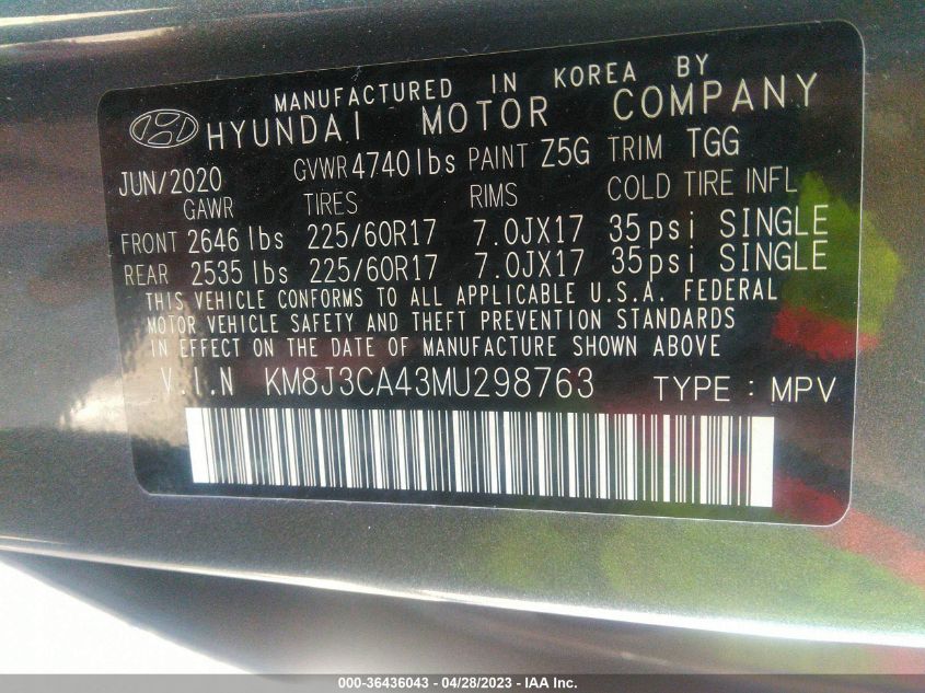 2021 HYUNDAI TUCSON VALUE - KM8J3CA43MU298763