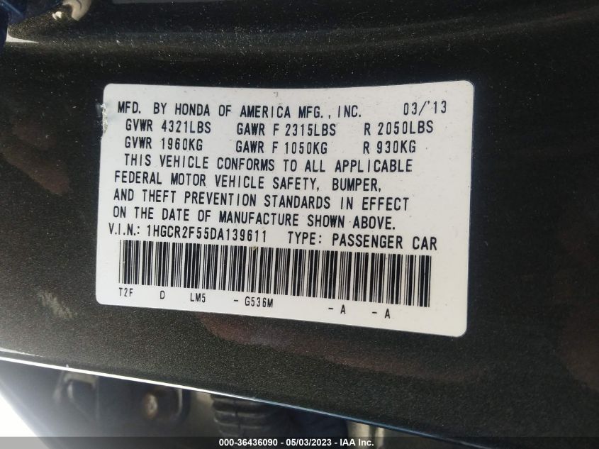 2013 HONDA ACCORD SDN SPORT - 1HGCR2F55DA139611