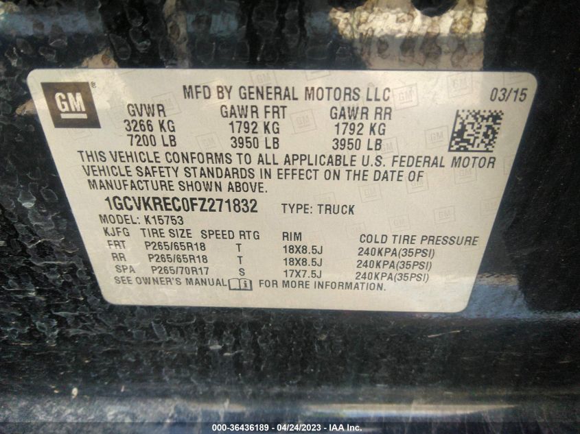 2015 CHEVROLET SILVERADO 1500 LT - 1GCVKREC0FZ271832