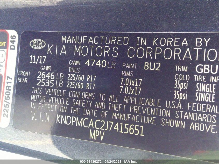 2018 KIA SPORTAGE LX - KNDPMCAC2J7415651