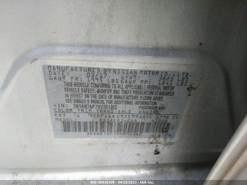 2017 NISSAN SENTRA SV - 3N1AB7AP7HY291362