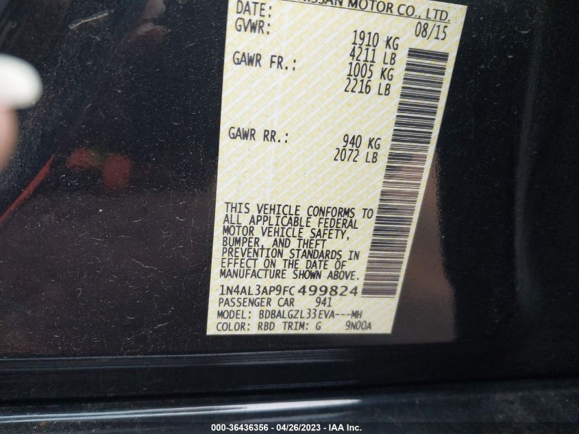 2015 NISSAN ALTIMA 2.5 S - 1N4AL3AP9FC499824