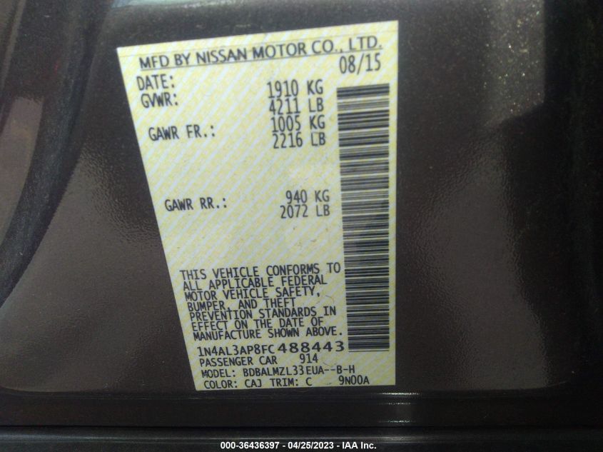 2015 NISSAN ALTIMA 2.5 SV - 1N4AL3AP8FC488443