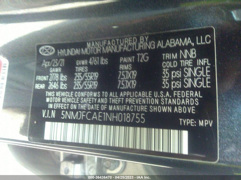 2022 HYUNDAI TUCSON SEL - 5NMJFCAE1NH018755