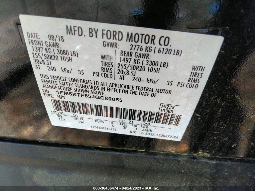 2018 FORD EXPLORER LIMITED - 1FM5K7F85JGC80055