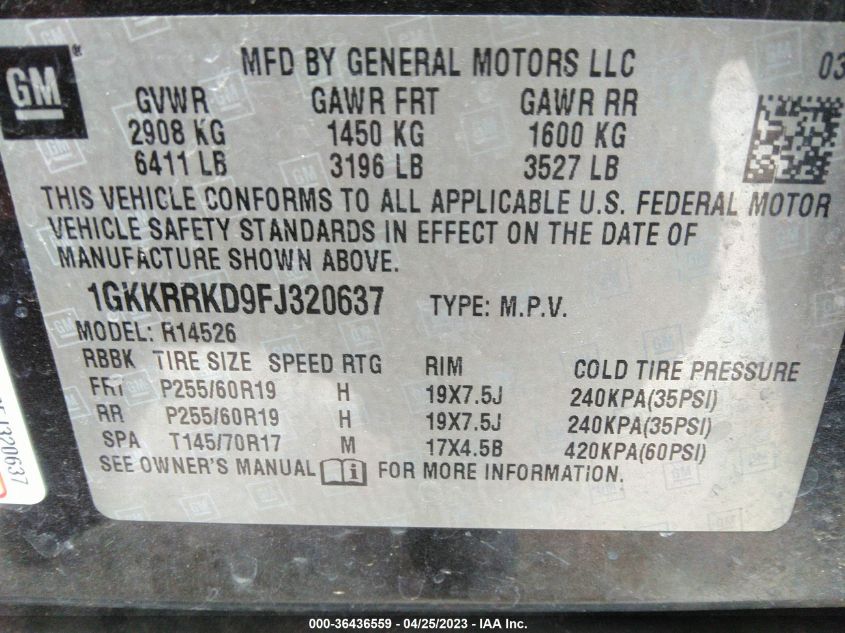 2015 GMC ACADIA SLT - 1GKKRRKD9FJ320637