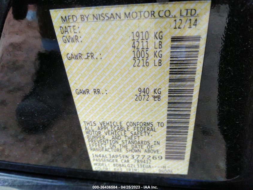 2015 NISSAN ALTIMA 2.5 S - 1N4AL3AP5FN377269