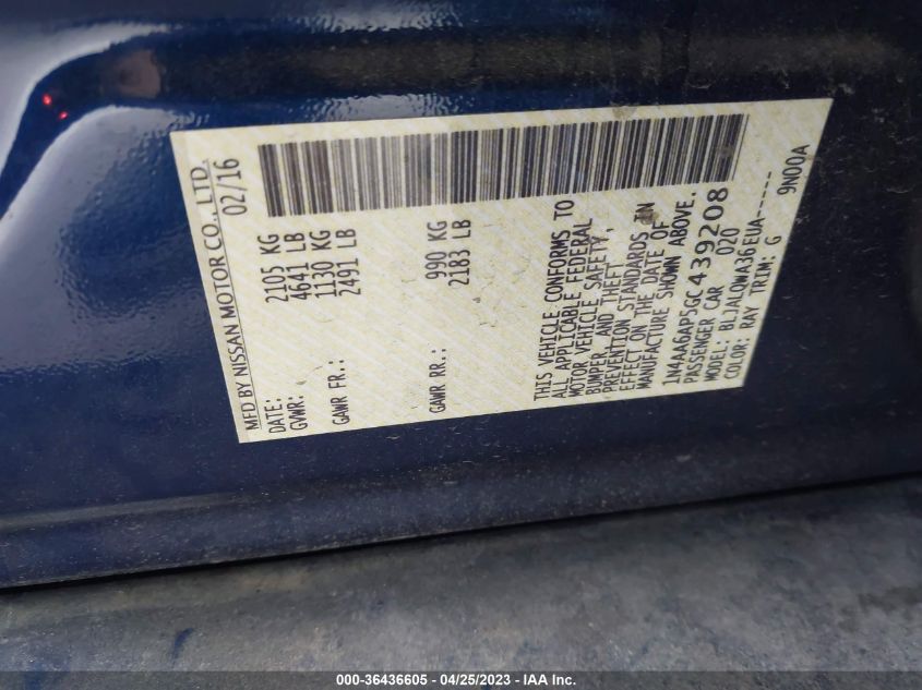2016 NISSAN MAXIMA 3.5 - 1N4AA6AP5GC439208