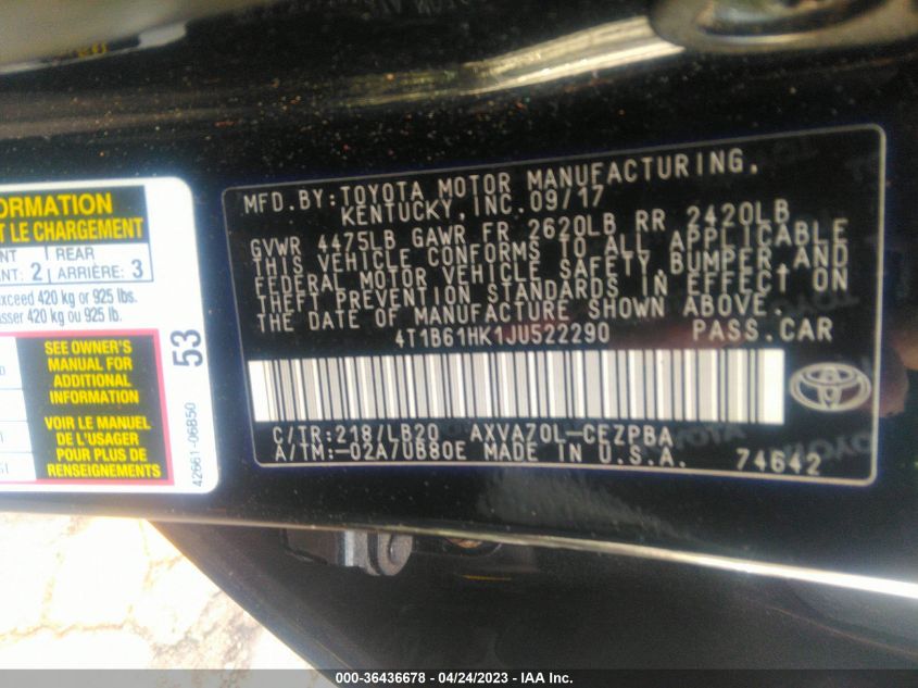 2018 TOYOTA CAMRY XSE - 4T1B61HK1JU522290