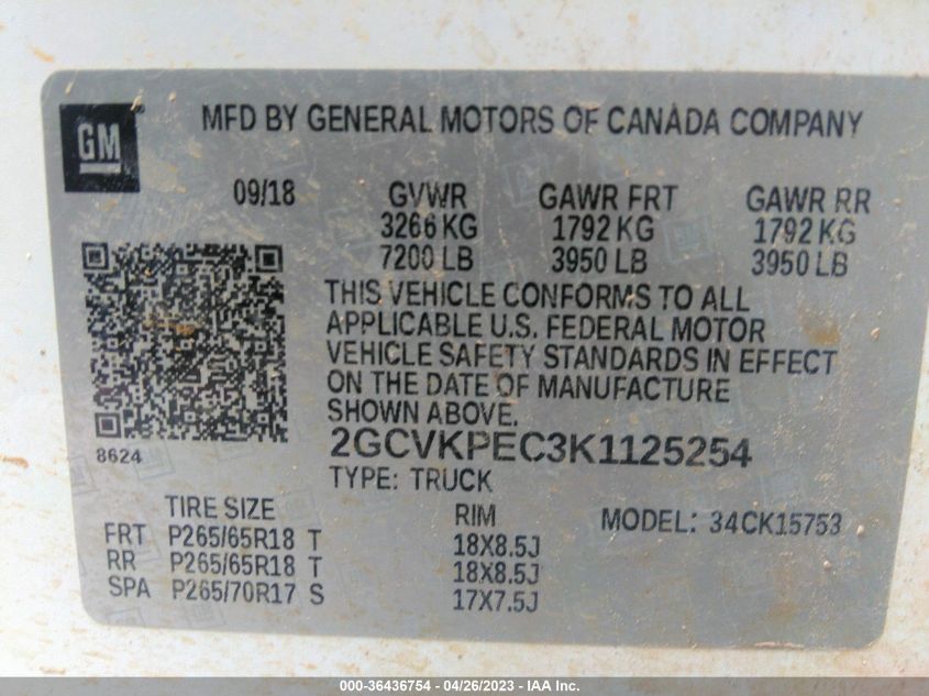 2019 CHEVROLET SILVERADO 1500 LD LT 2GCVKPEC3K1125254