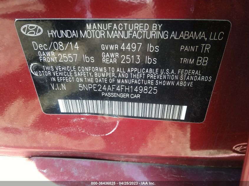 2015 HYUNDAI SONATA 2.4L SE - 5NPE24AF4FH149825