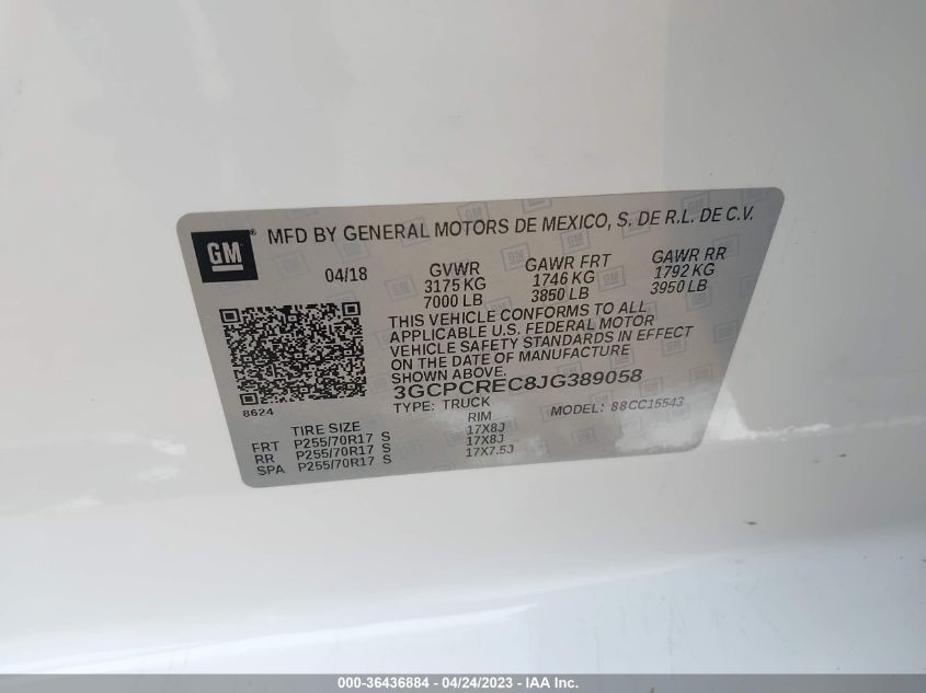 2018 CHEVROLET SILVERADO 1500 LT - 3GCPCREC8JG389058