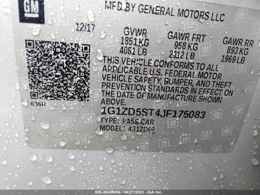 2018 CHEVROLET MALIBU LT - 1G1ZD5ST4JF175083