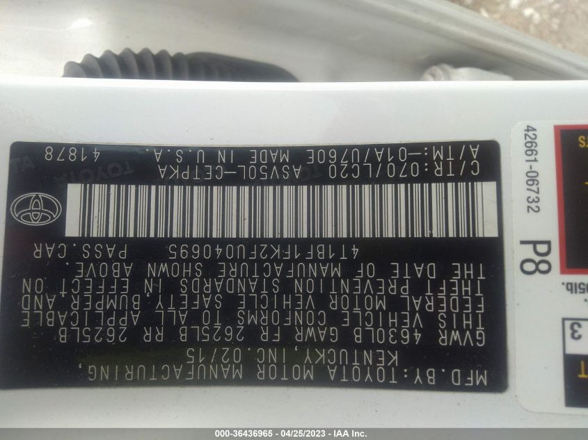2015 TOYOTA CAMRY XLE/SE/LE/XSE - 4T1BF1FK2FU040695