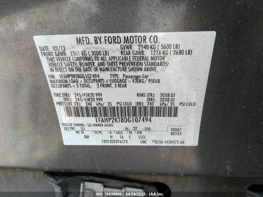 2013 FORD TAURUS SHO - 1FAHP2KT8DG107494