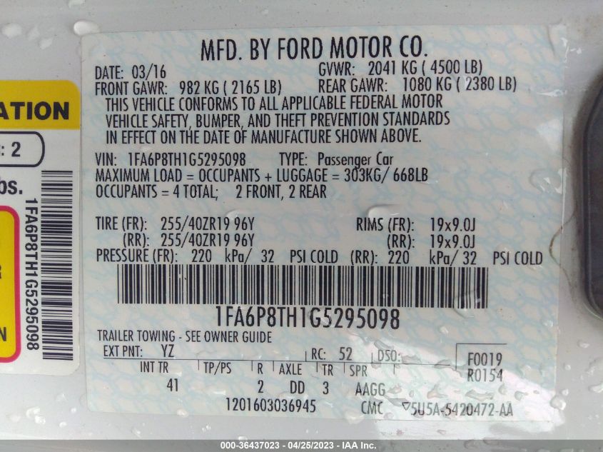 2016 FORD MUSTANG ECOBOOST - 1FA6P8TH1G5295098