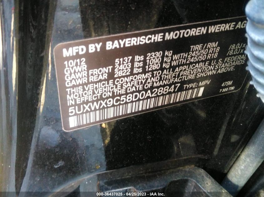 2013 BMW X3 XDRIVE28I - 5UXWX9C58D0A28847