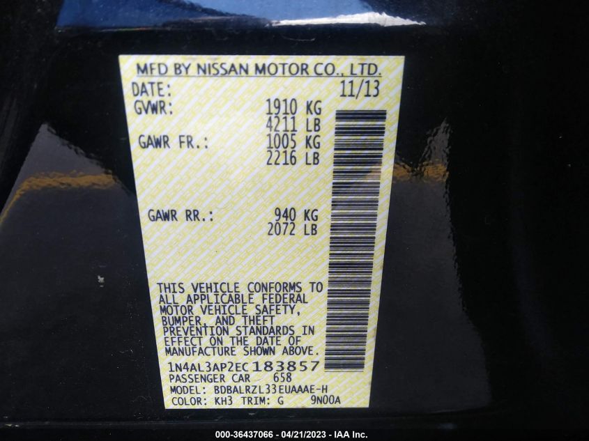 2014 NISSAN ALTIMA 2.5 S - 1N4AL3AP2EC183857