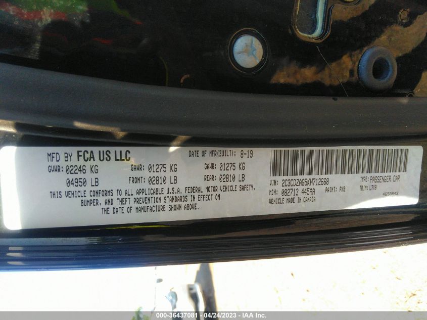 2019 DODGE CHALLENGER SXT - 2C3CDZAG5KH712668