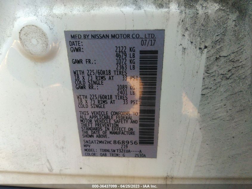 2017 NISSAN ROGUE SL - 5N1AT2MV2HC868956