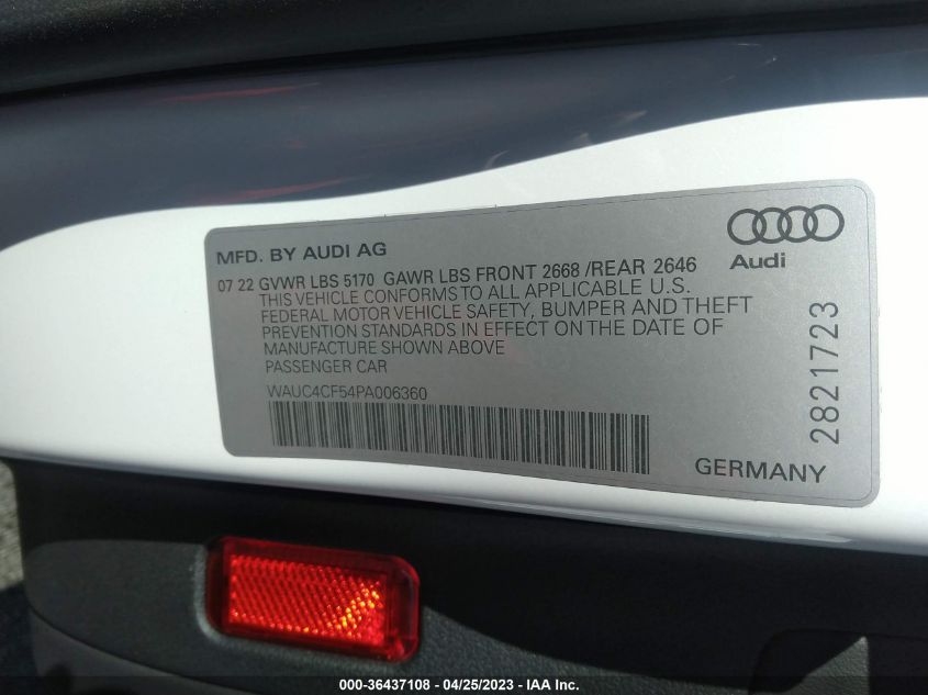 2023 AUDI S5 SPORTBACK PREMIUM PLUS - WAUC4CF54PA006360