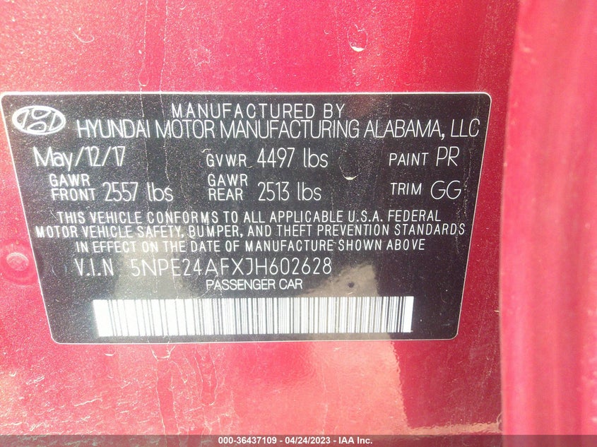 VIN 5NPE24AFXJH602628 2018 HYUNDAI SONATA SE