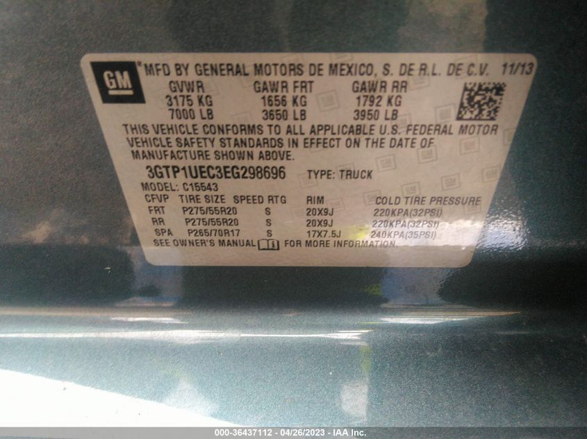 2014 GMC SIERRA 1500 SLE - 3GTP1UEC3EG298696