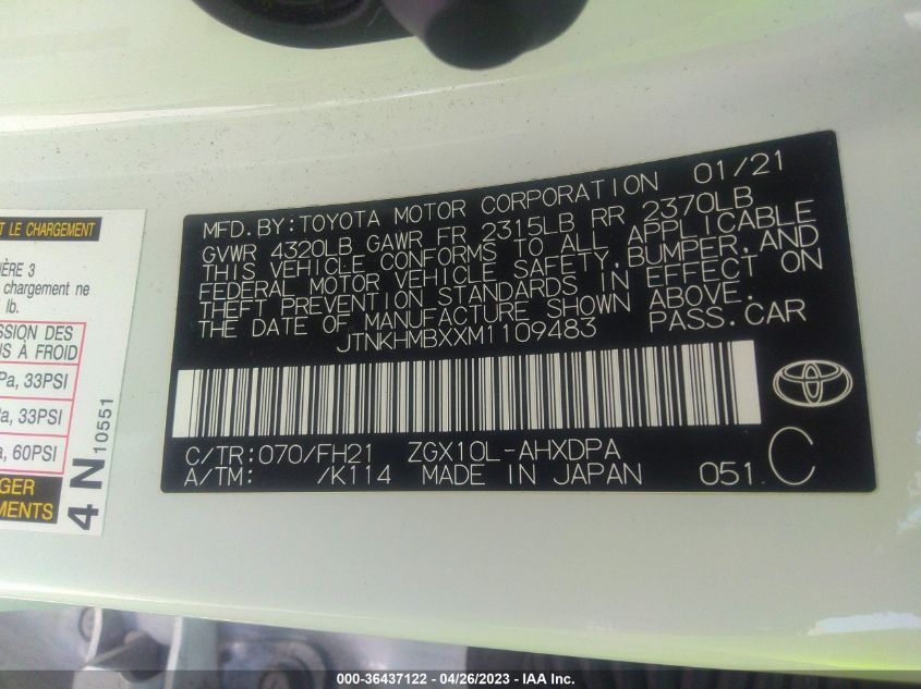 2021 TOYOTA C-HR LE/XLE/LIMITED/NIGHTSHADE - JTNKHMBXXM1109483