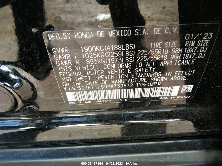 2023 HONDA HR-V SPORT - 3CZRZ1H59PM730672