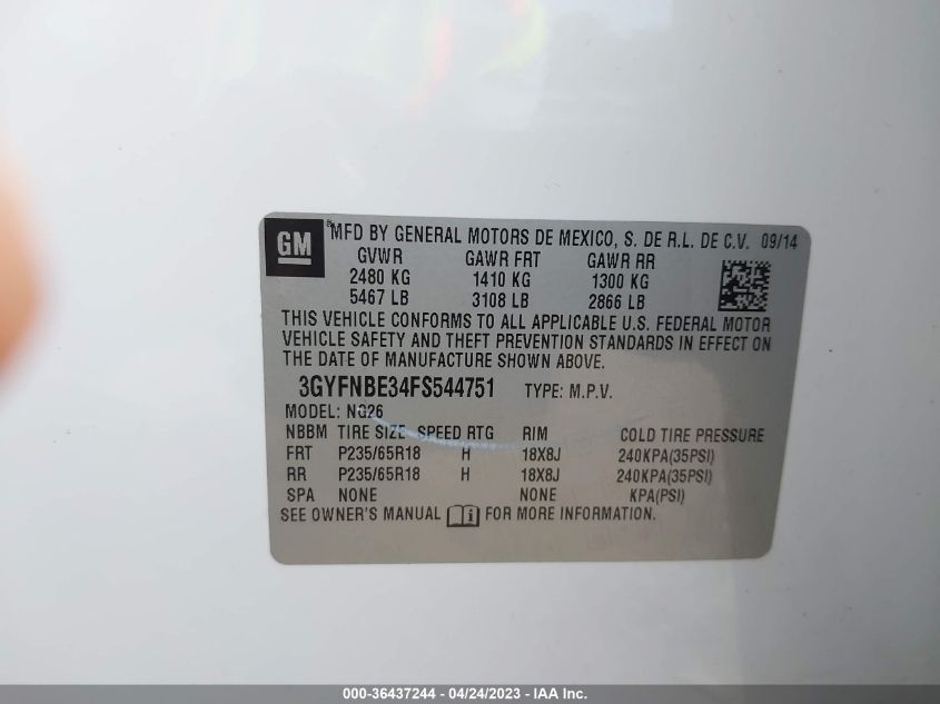 2015 CADILLAC SRX LUXURY COLLECTION - 3GYFNBE34FS544751