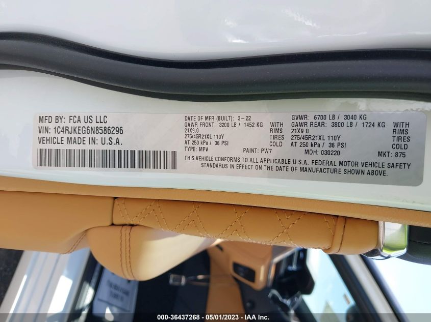 2022 JEEP GRAND CHEROKEE L SUMMIT RESERVE - 1C4RJKEG6N8586296