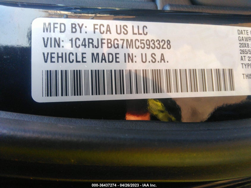VIN 1C4RJFBG7MC593328 2021 JEEP GRAND CHEROKEE LIMITED